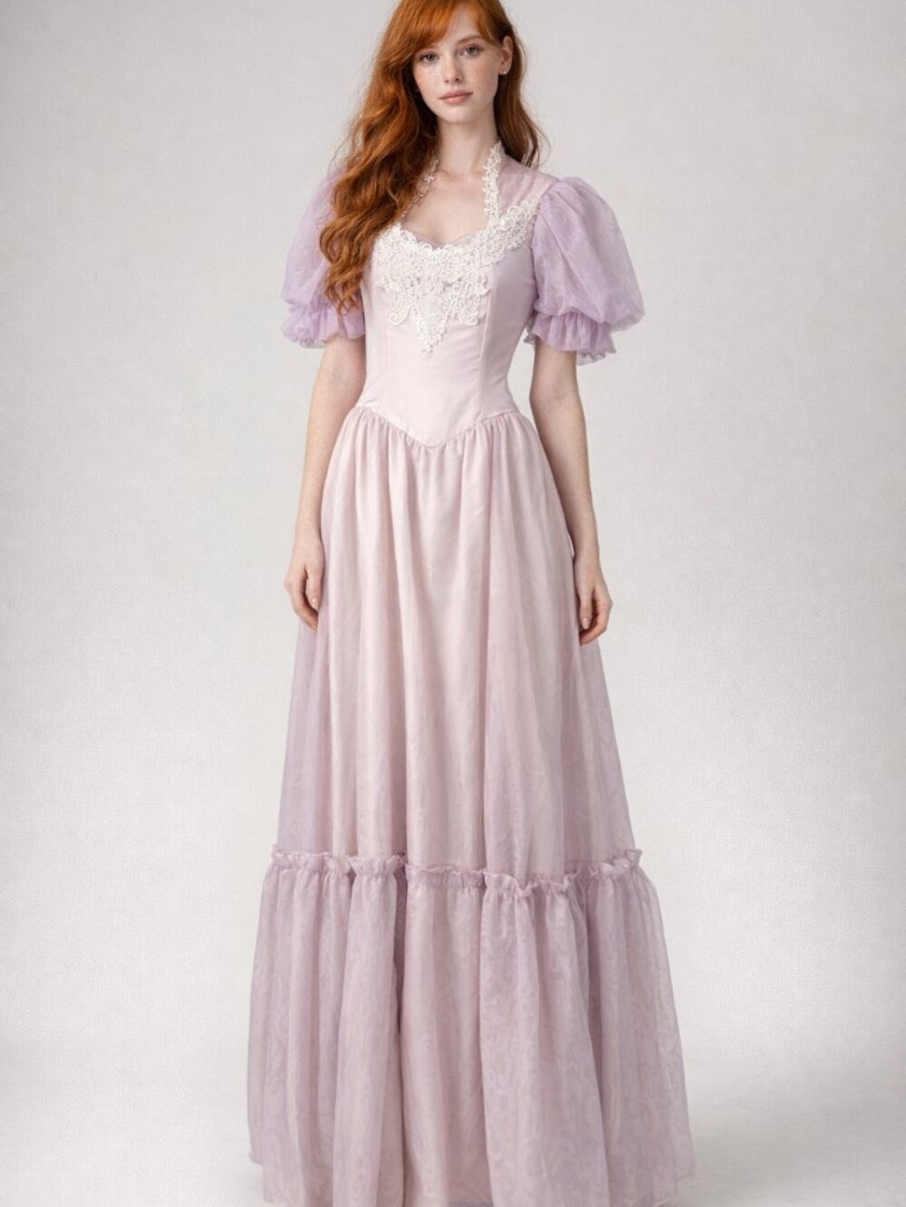 Gunne Sax Lilac 70s Dress Lace Ruffles